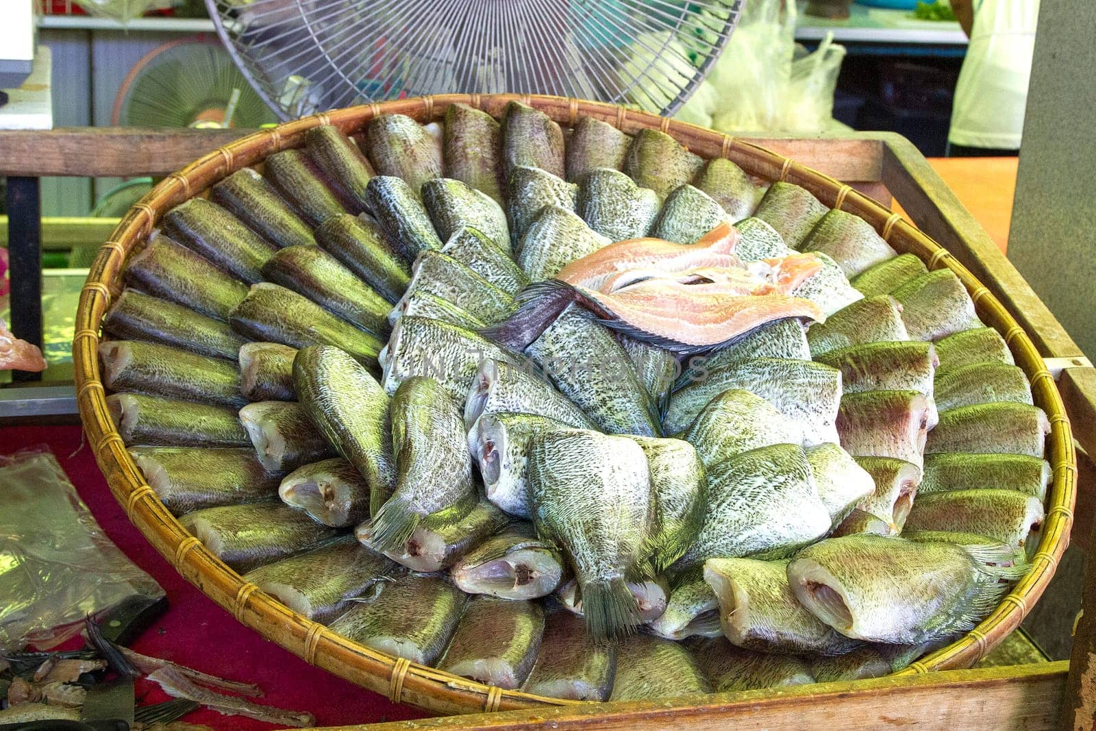 Trichogaster pectoralis arrange on rattan in market in asian food thai food (Fish)