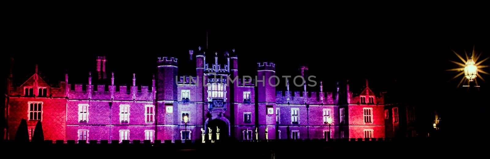 Hampton Court Palace by night in Hampton Court, London, United Kingdom on 27 December 2016