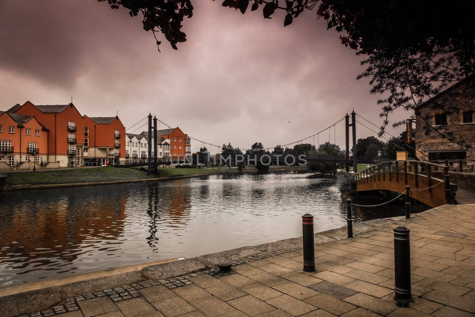 Small pedestrian bridge in the Exeter Quay, Devon, England, UK