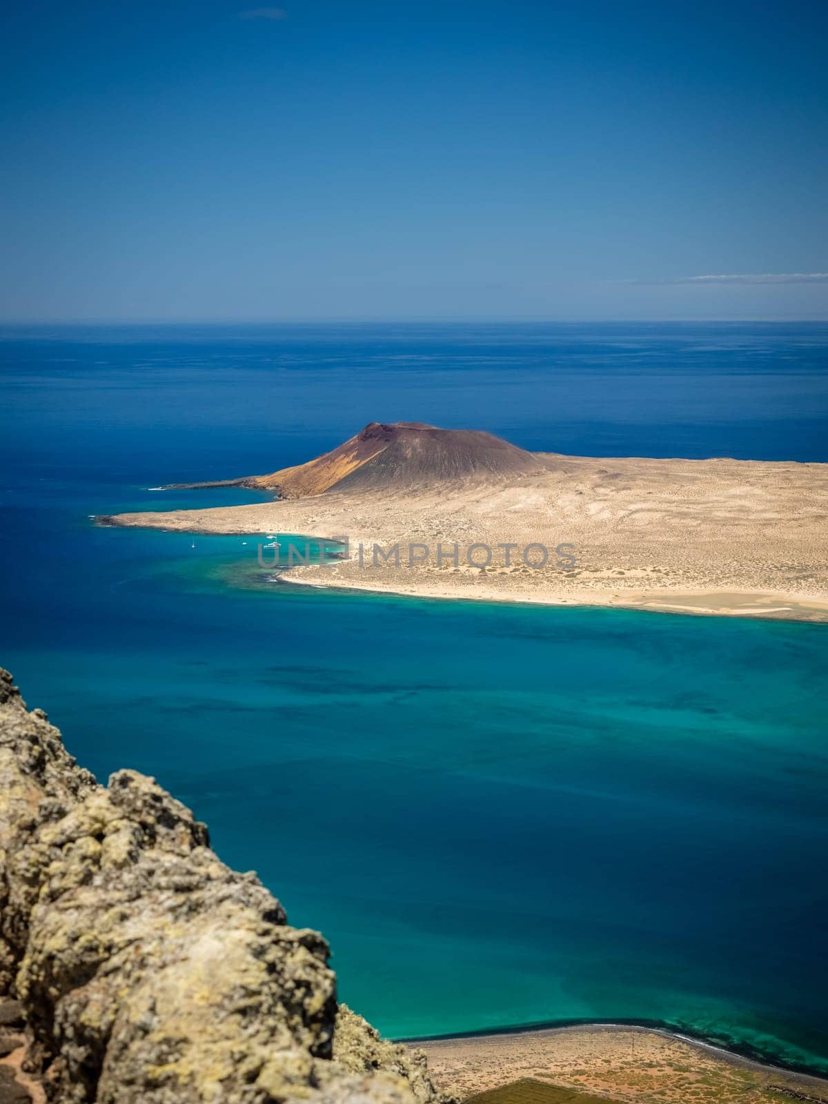 View of the La Graciosa, Allegranza and Montana Clara islands as seen from the Mirador del Rio, Lanzarote, Canary Islands, Spain