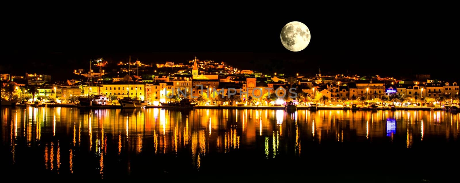 Moon over Makarska by night / Croatia