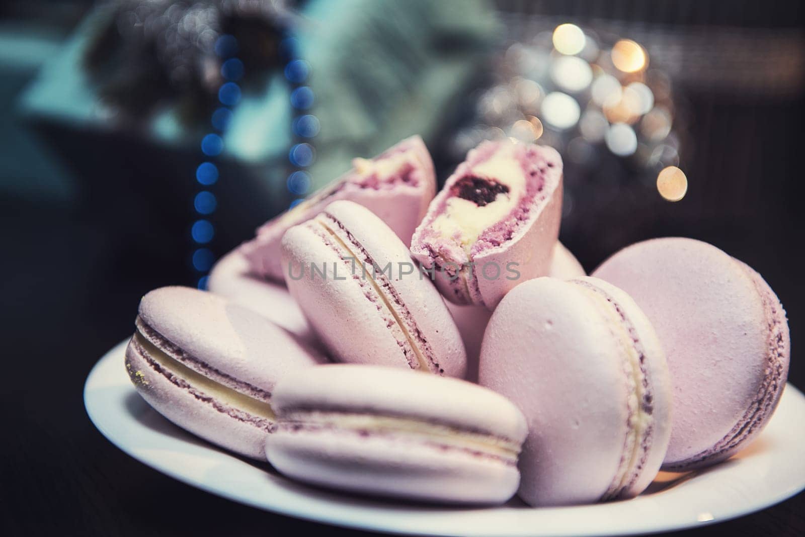 Macaroons cookies on new year background
