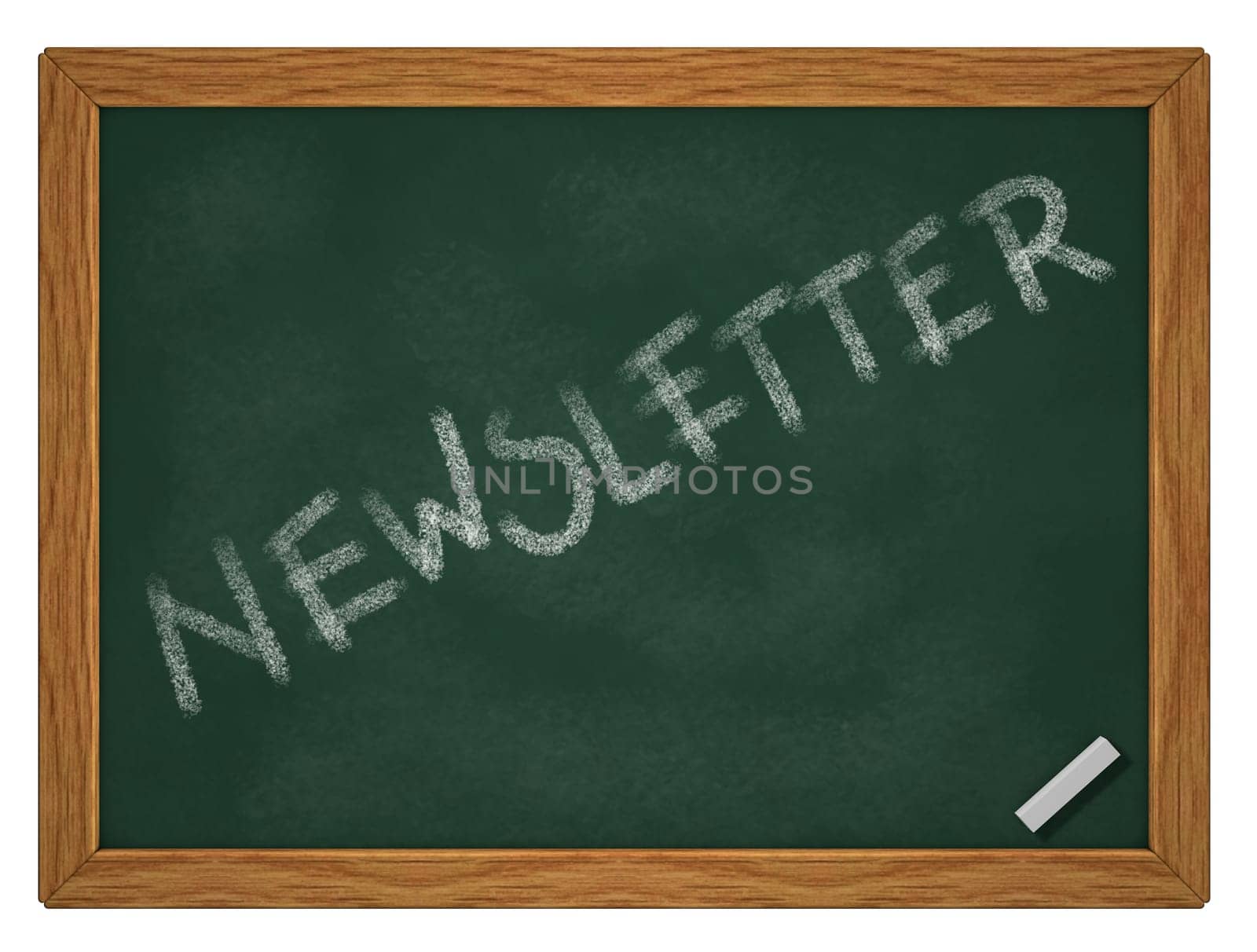 written word newsletter on chalk board - 3d rendering