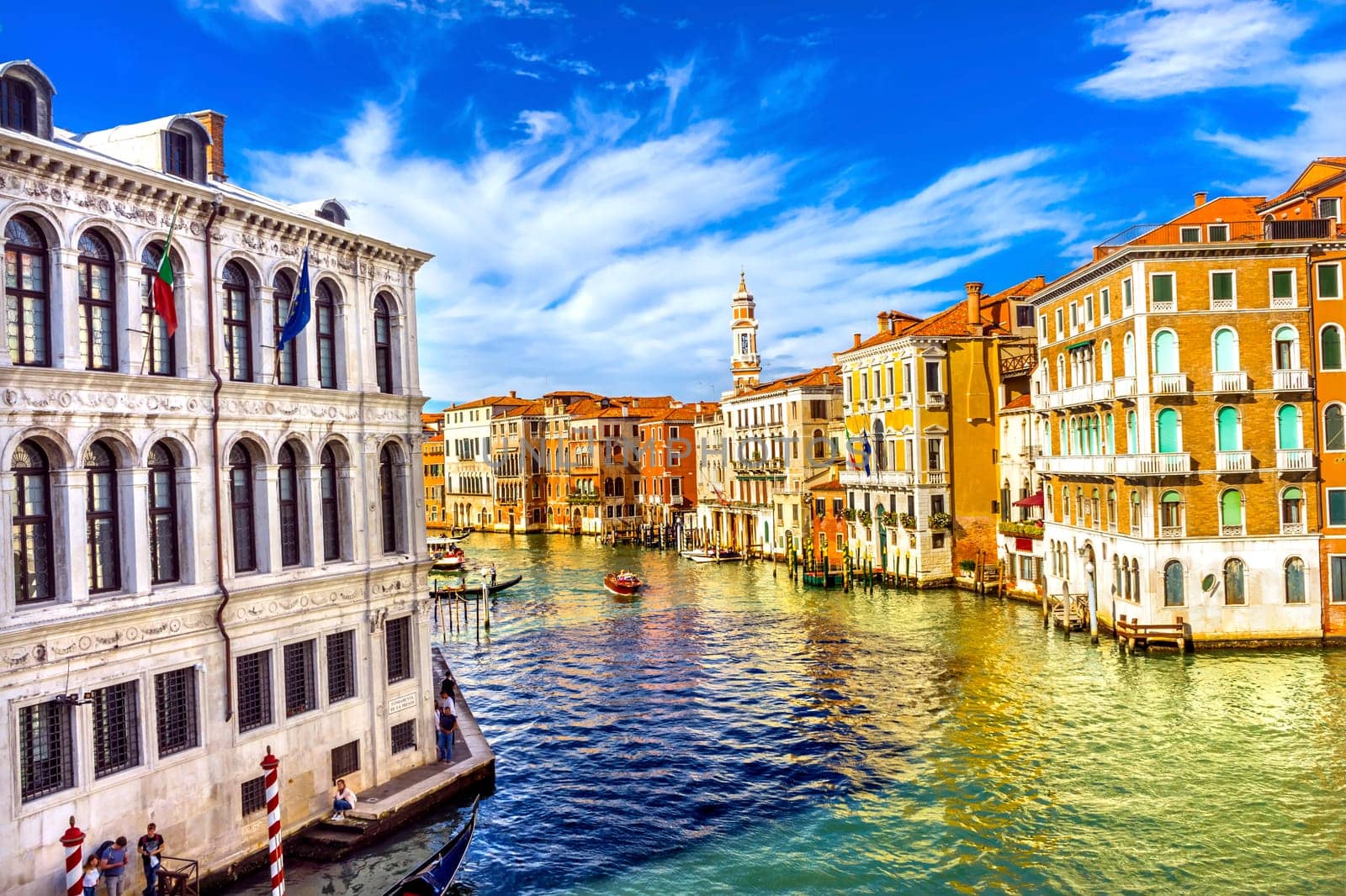 Colorful Grand Canal From Rialto Bridge Touirists Grand Canal Venice Italy