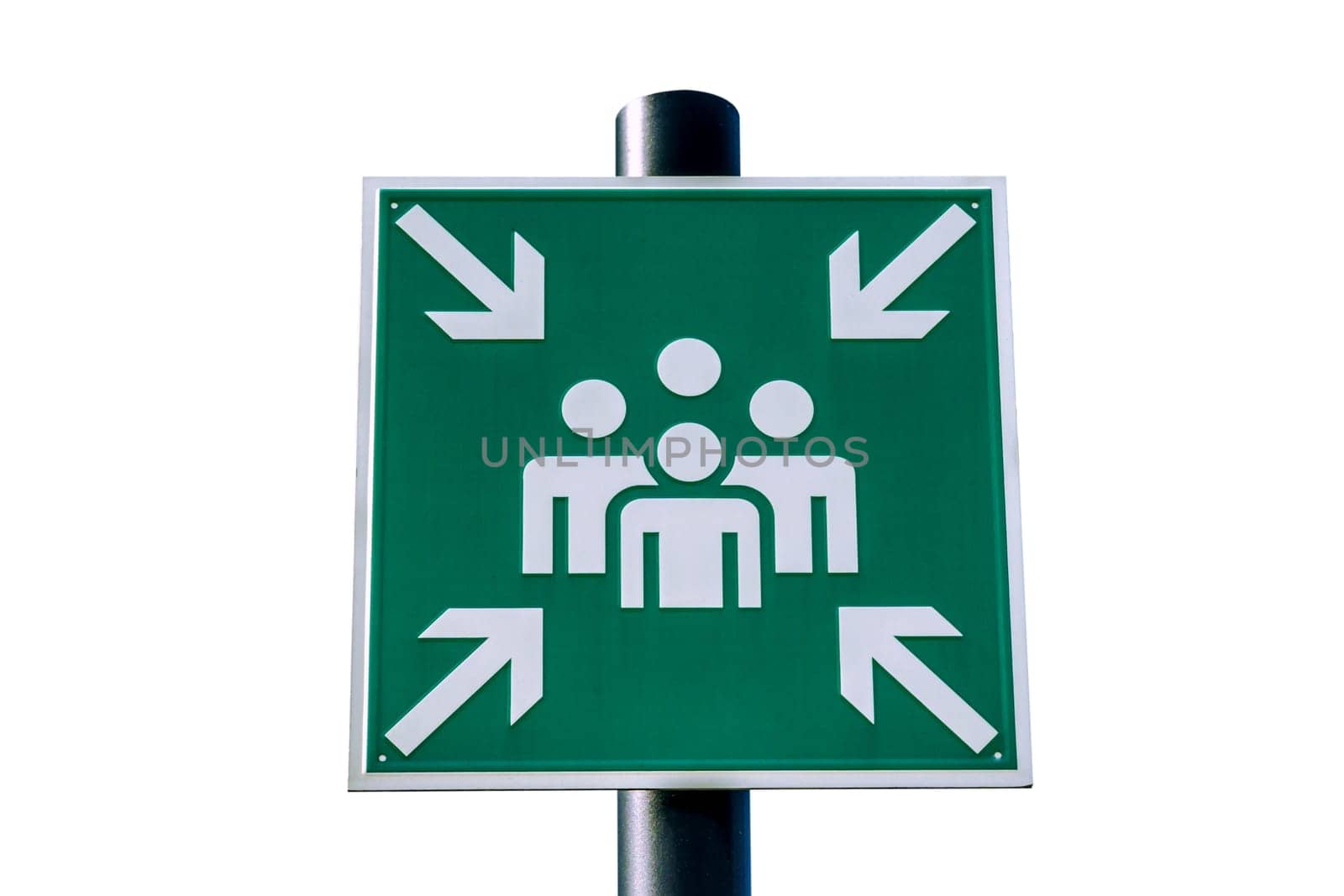 Green sign collection point exposed on white background