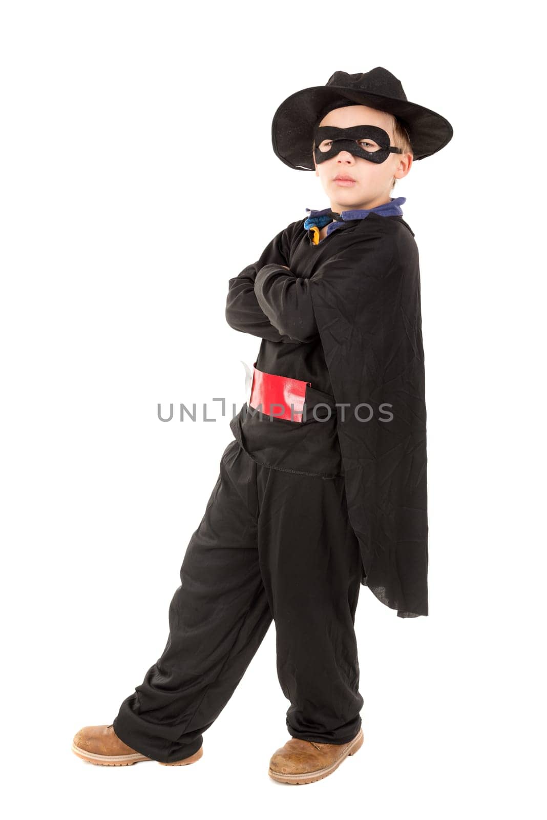 Young boy posing with costume isolated in white