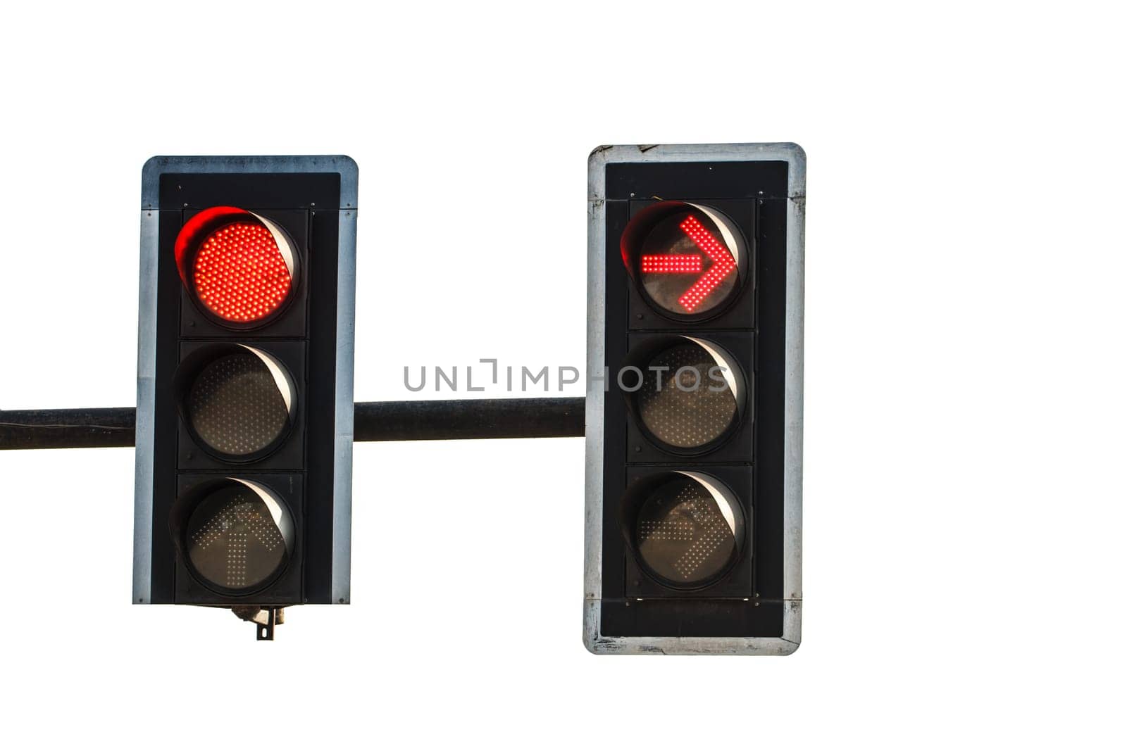 Red color on the traffic light  on white background