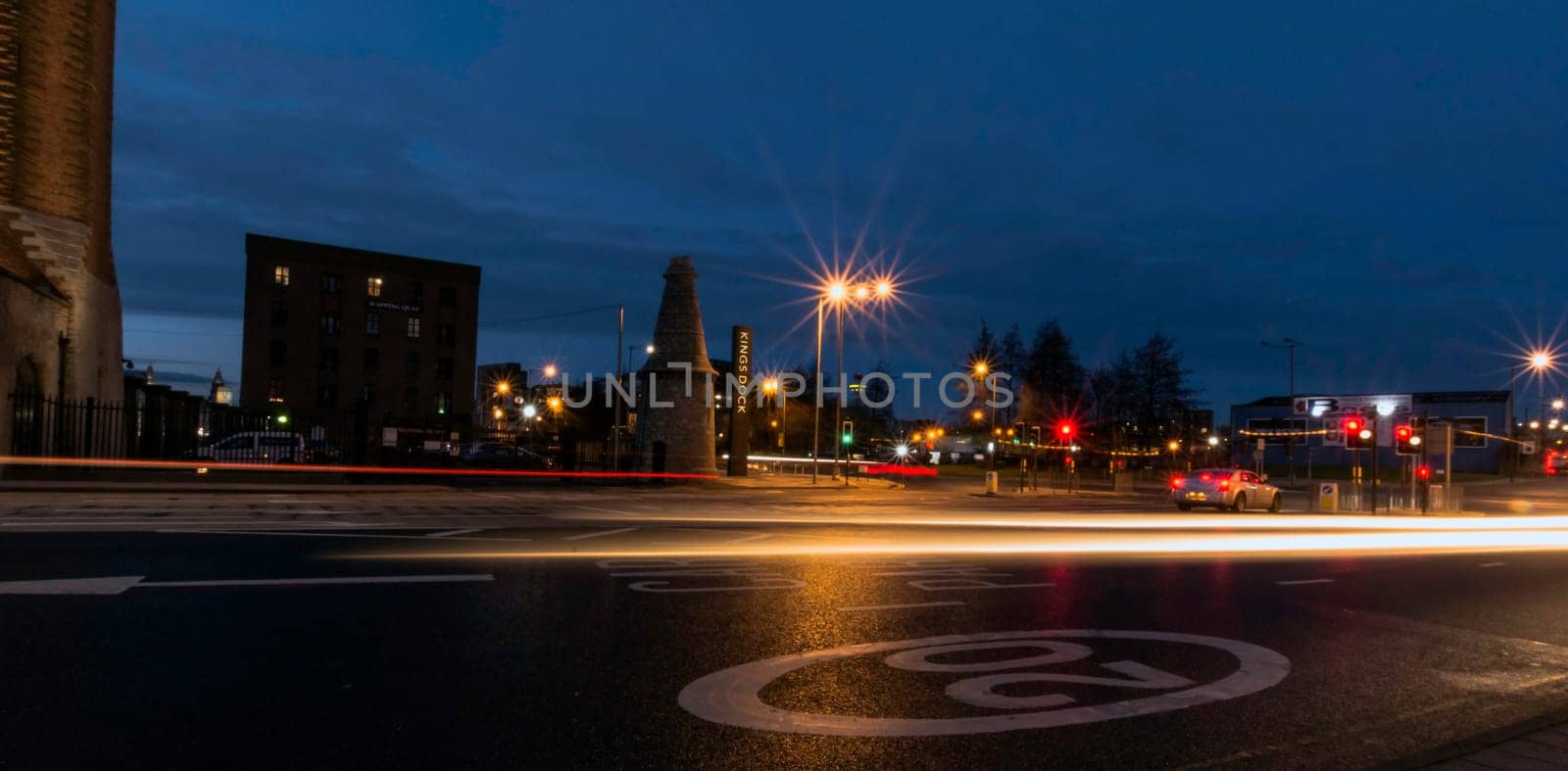 Street by night - Keel Wharf waterfront of the River Mersey, Liverpool, United Kingdom on 26th December 2017