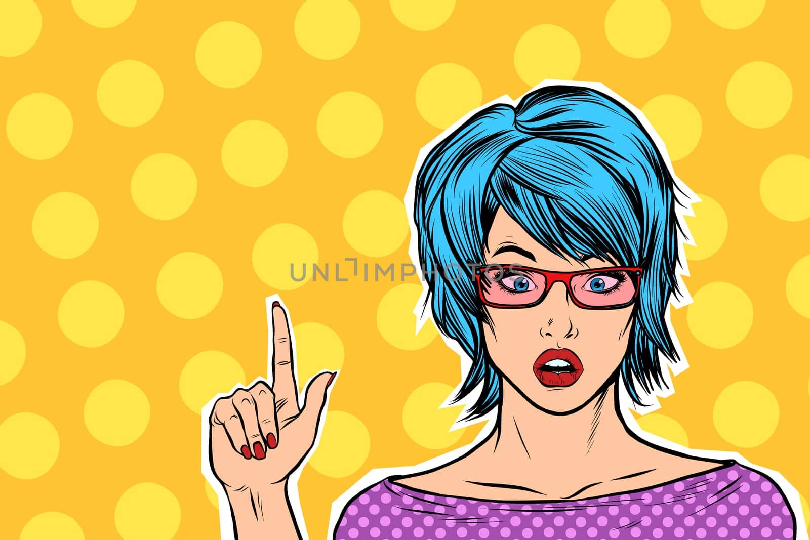 pop art kitsch woman points retro vector illustration