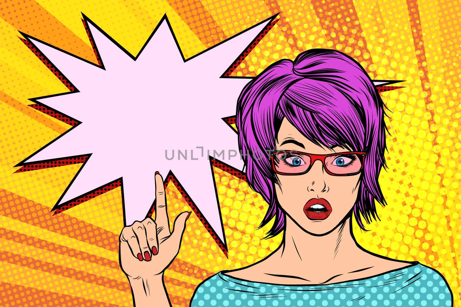 Pop art woman wow red hair retro vector illustration