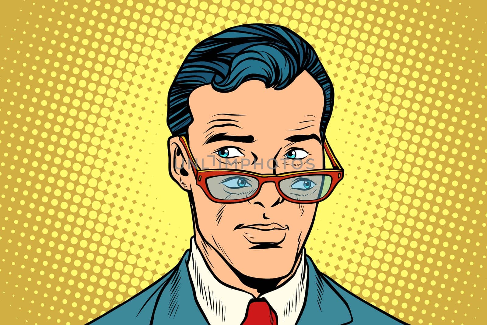 Double view, a man in glasses. Pop art retro vector illustration