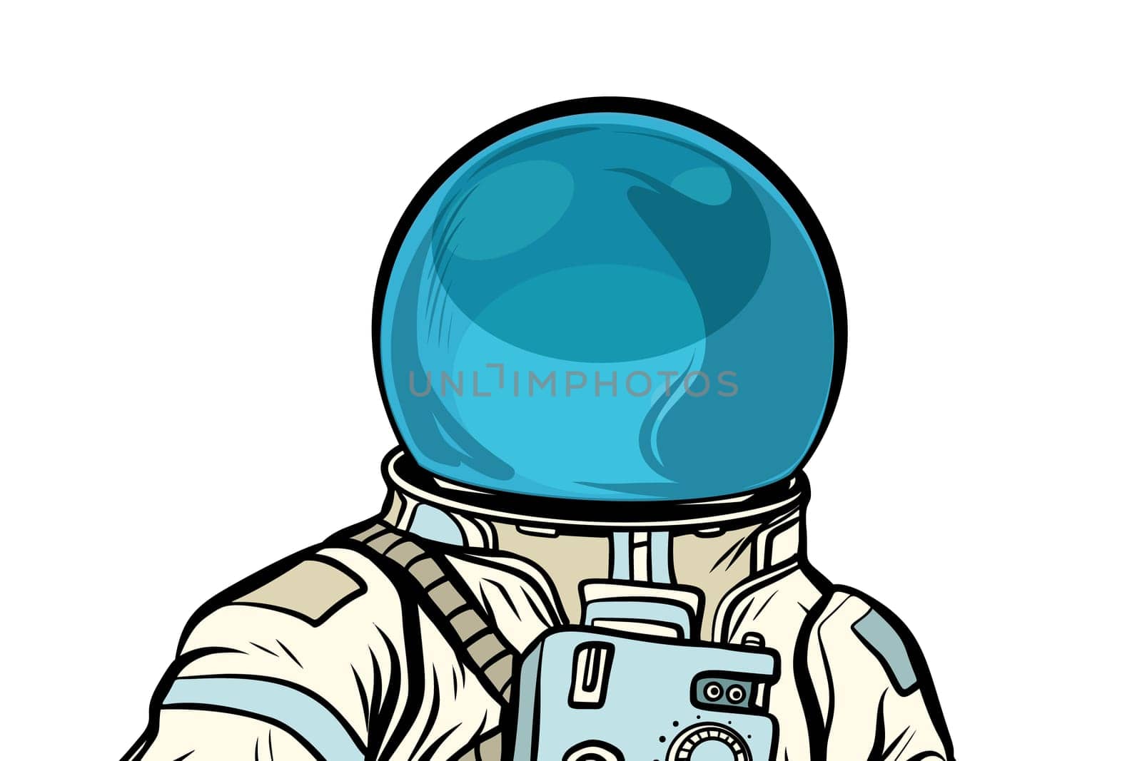 Portrait of astronaut helmet isolated on white background. Pop art retro vector illustration