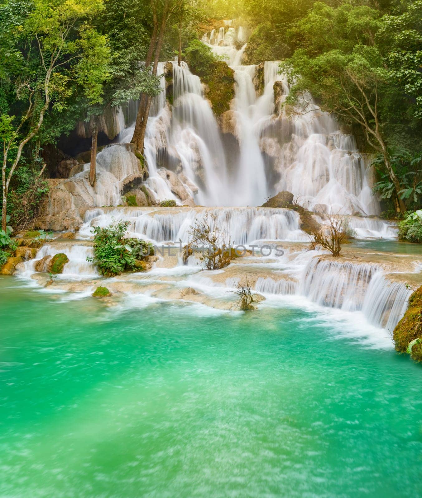 Tat Kuang Si Waterfalls. Beautiful landscape. Luang Prabang. Laos.