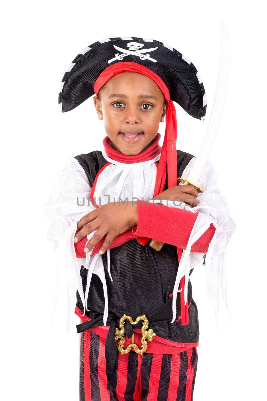 Young boy in pirate costume for Halloween