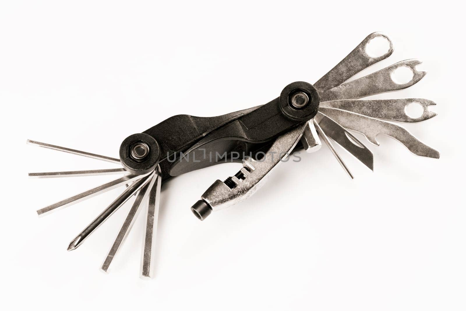 Multi functional tool is isolated on white background.