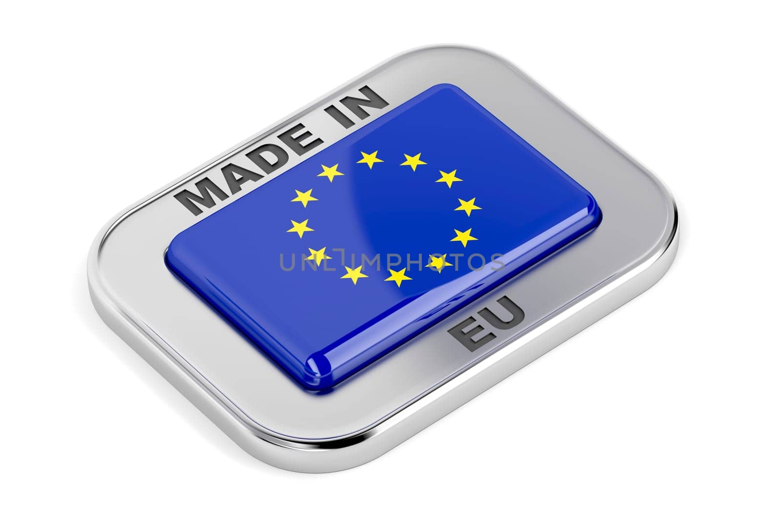 Made in European Union, shiny badge on white background