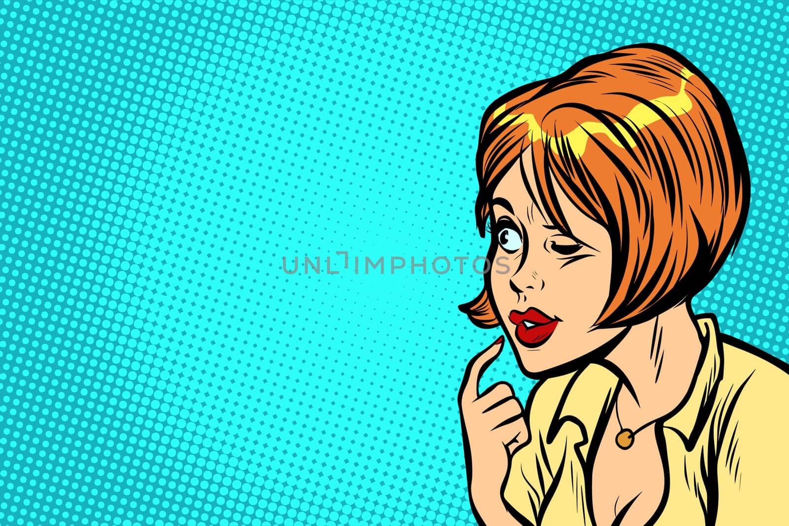 Woman pop art kitsch thinks retro comic book vector illustration
