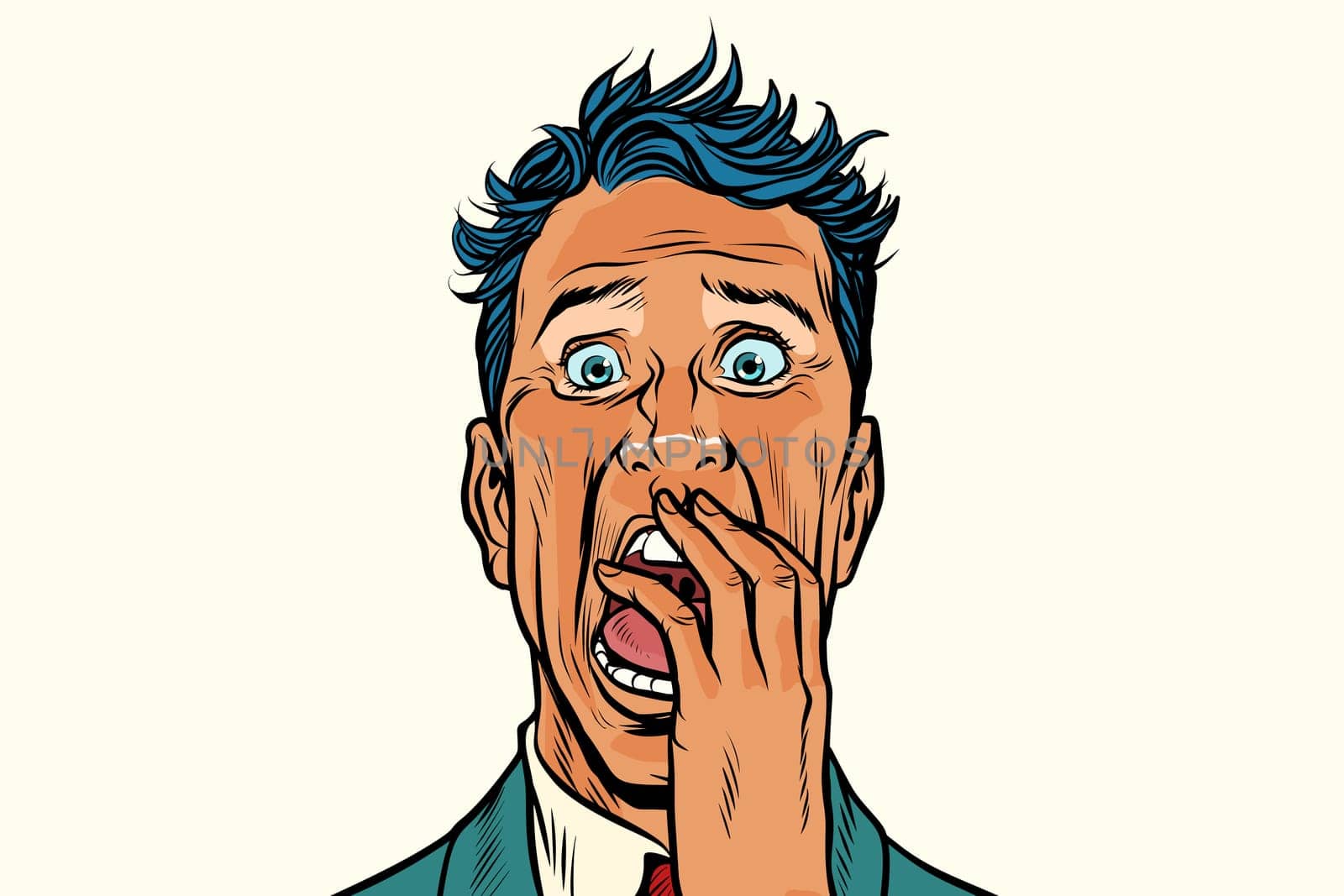 Terror fear nightmare man isolated on white background. Pop art retro vector illustration