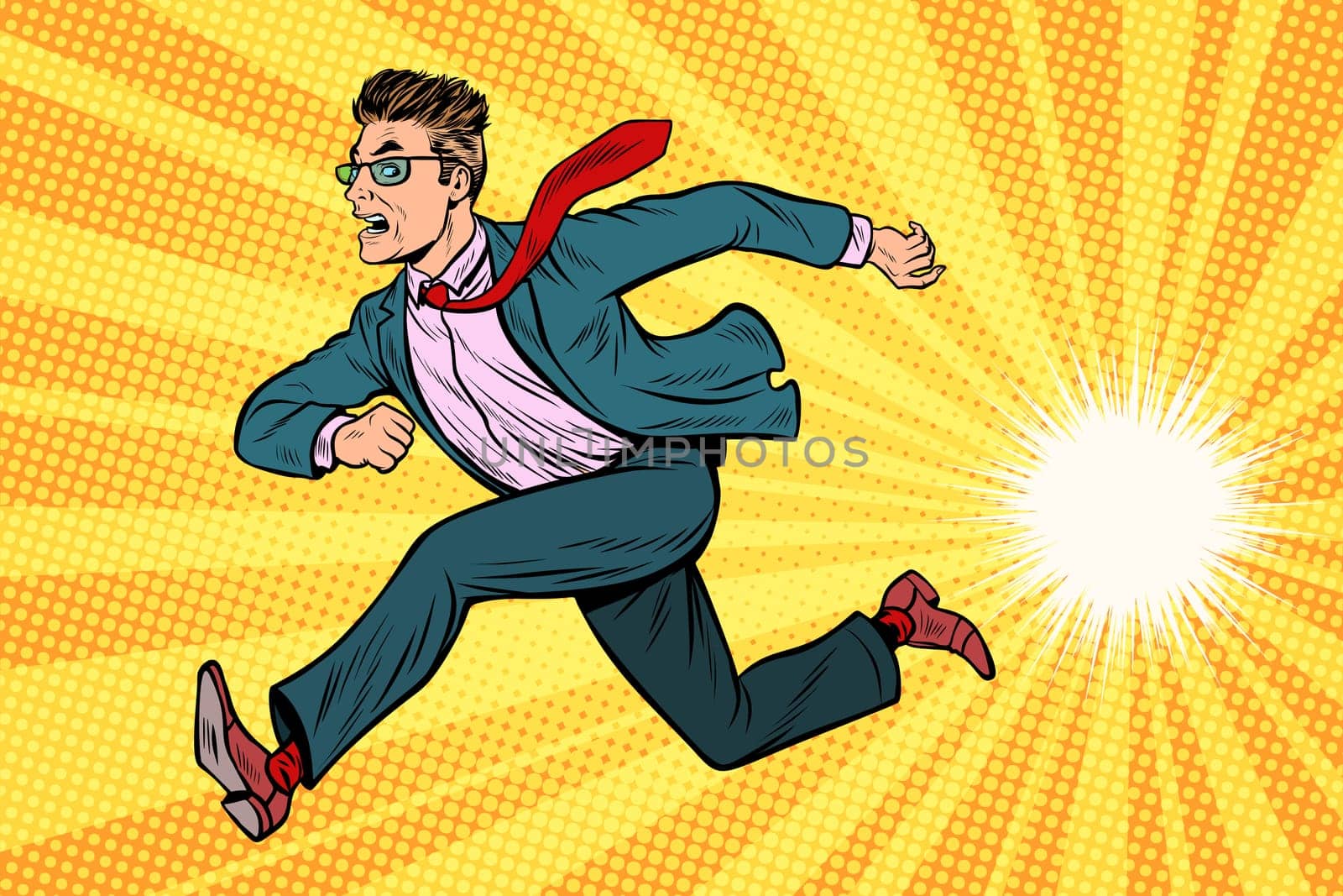 businessman running, business concept. Pop art retro comic book vector illustration
