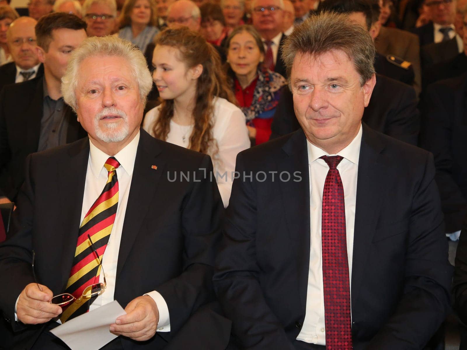 Former Lord Mayor of Magdeburg Willi Polte and Lord Mayor of Magdeburg Dr. Lutz Trümper (both SPD) at the ceremony for the 80th birthday of Magdeburg honorary citizen Willi Polte