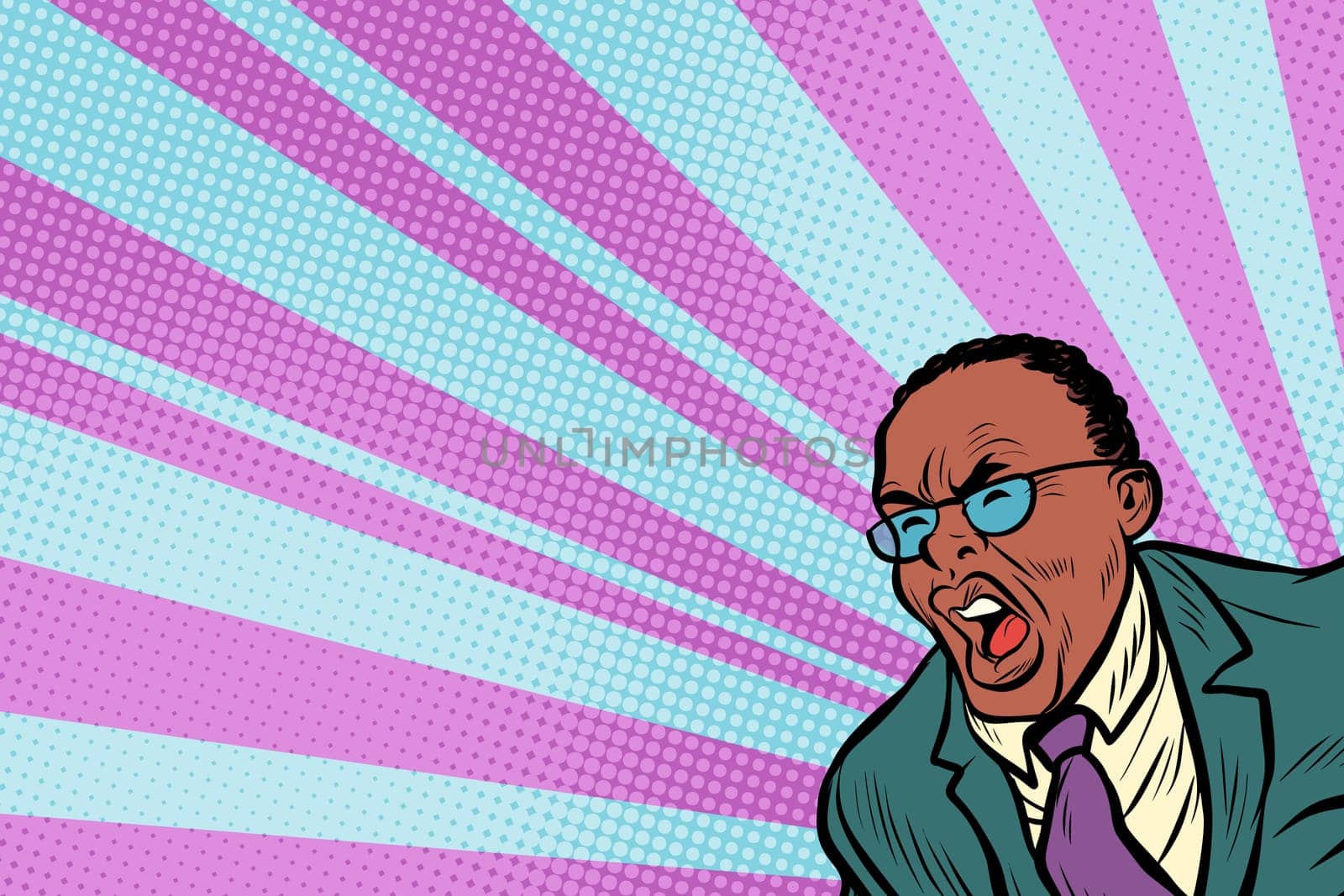 Pop art man shouting. African American people. Pop art retro vector illustration