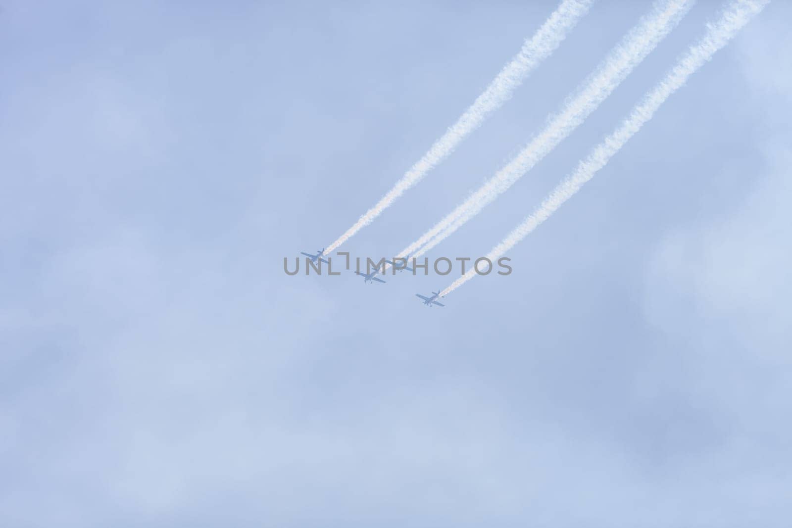 USA, Chicago - August 19: Chicago Air and Water Show, with smoke to track the high flying planes on August 19, 2017