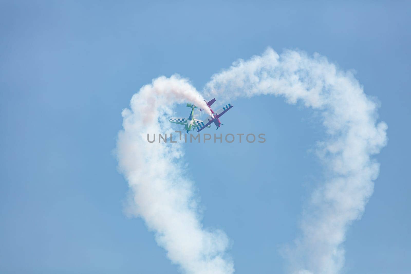 USA, Chicago - August 19: Planes performing at Chicago Air and Water Show, with smoke to track the high flying planes on August 19, 2017