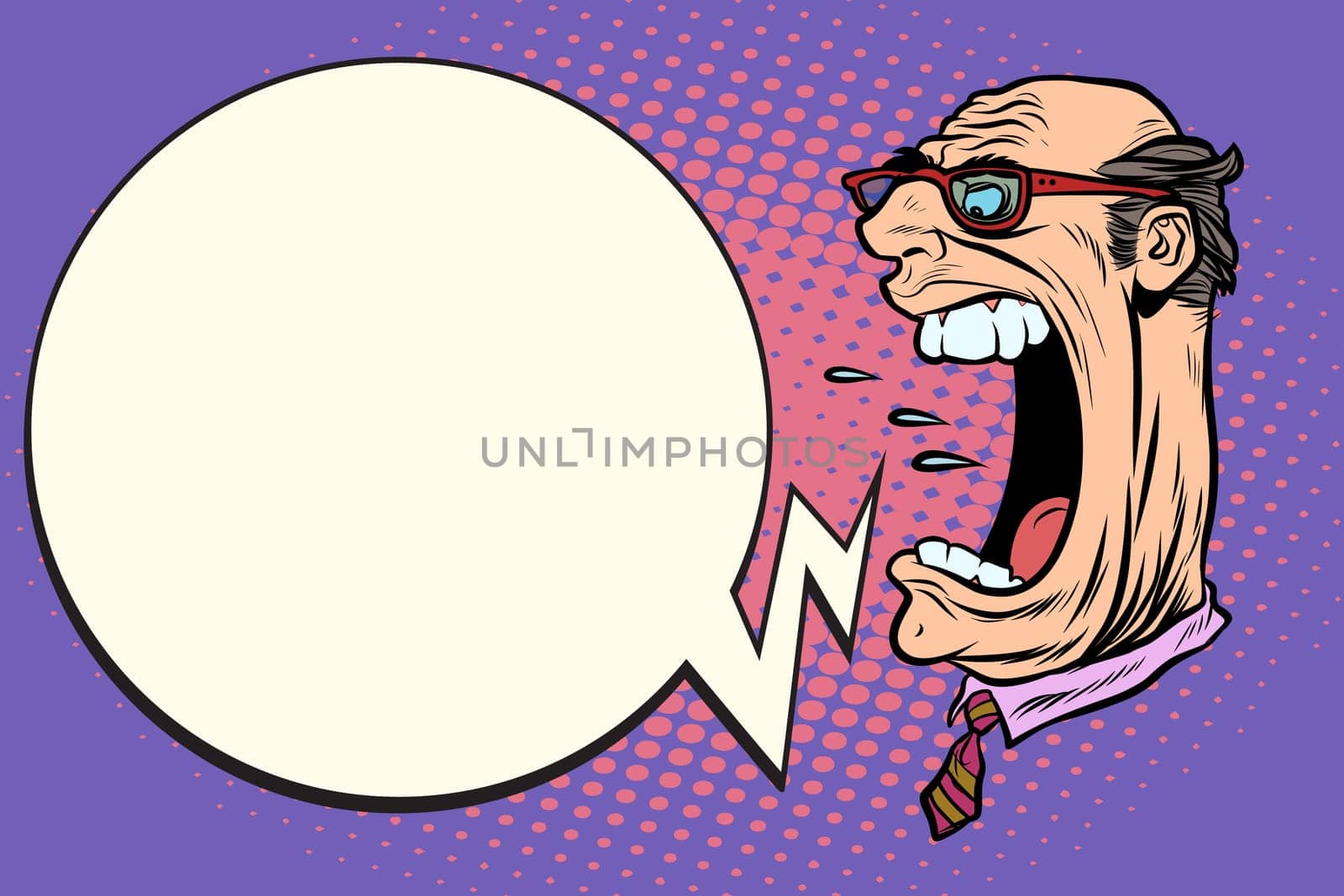 Angry boss screaming, the giant head. Pop art retro vector illustration