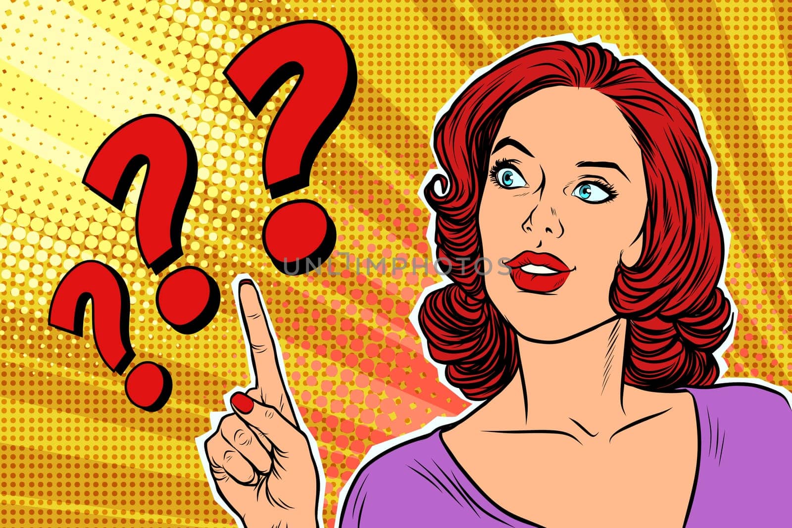 question mark pop art woman retro vector illustration