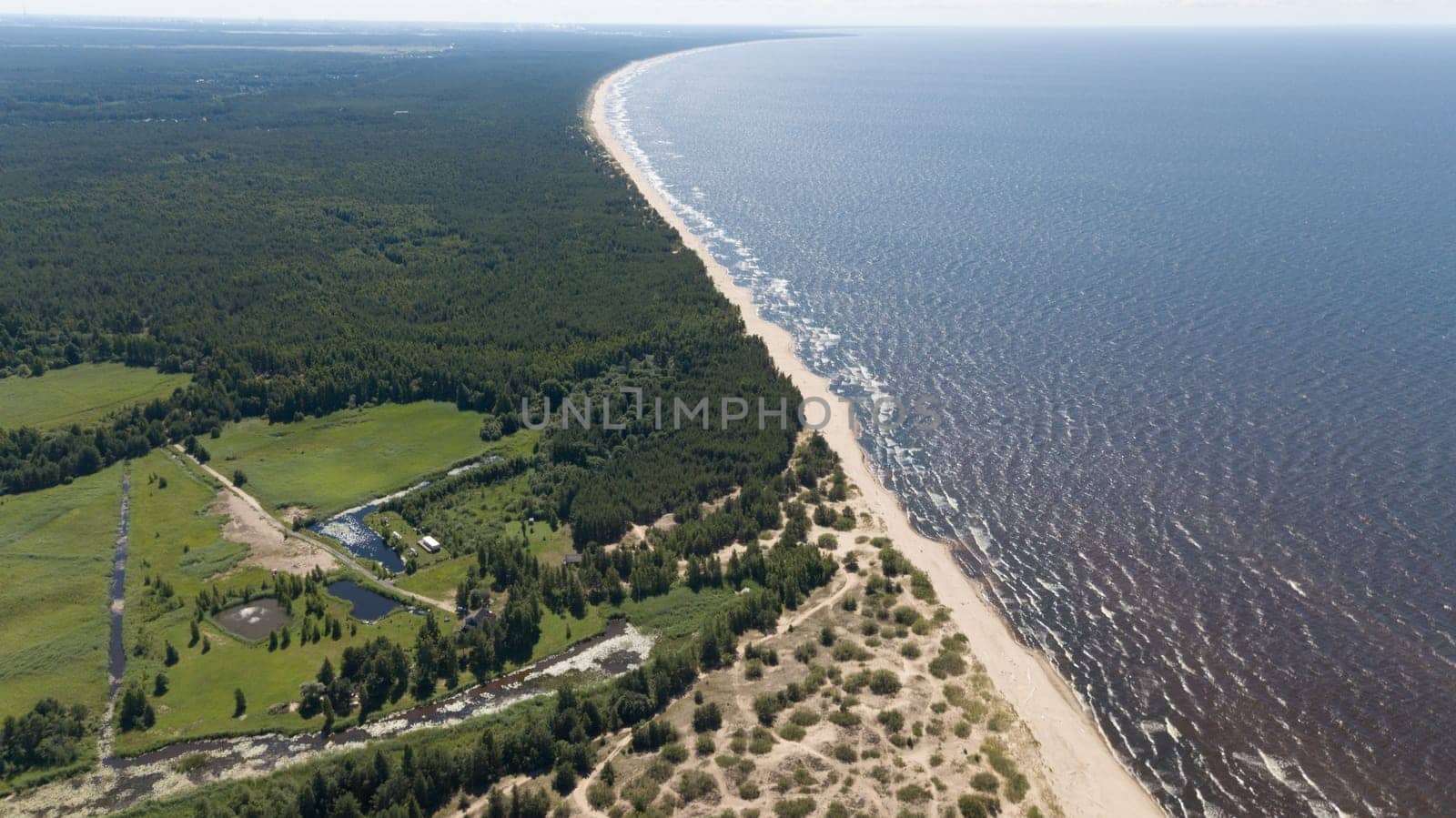 Gauja river Latvia drain into Baltic Sea aerial drone top view