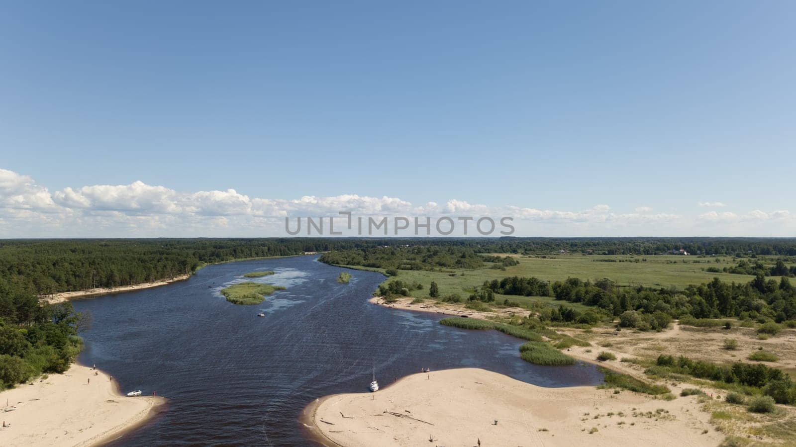 Gauja river Latvia drain into Baltic Sea aerial drone top view