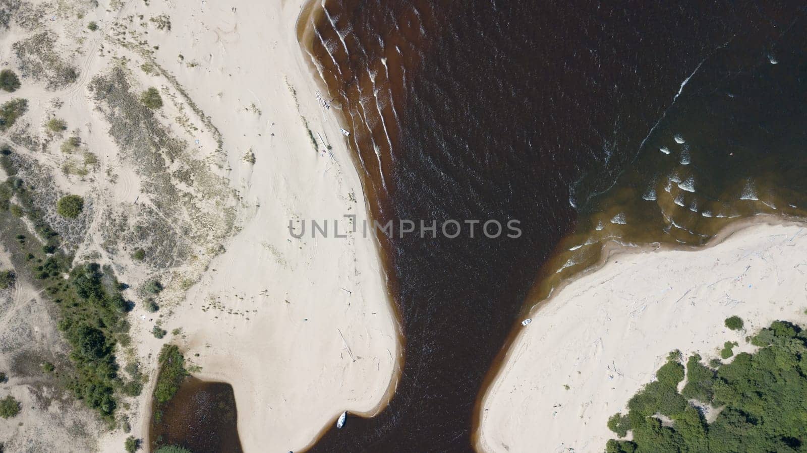 Gauja river Latvia drain into Baltic Sea aerial drone top view