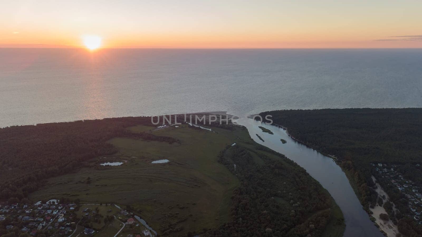 Gauja river Latvia drain into Baltic Sea aerial drone top view