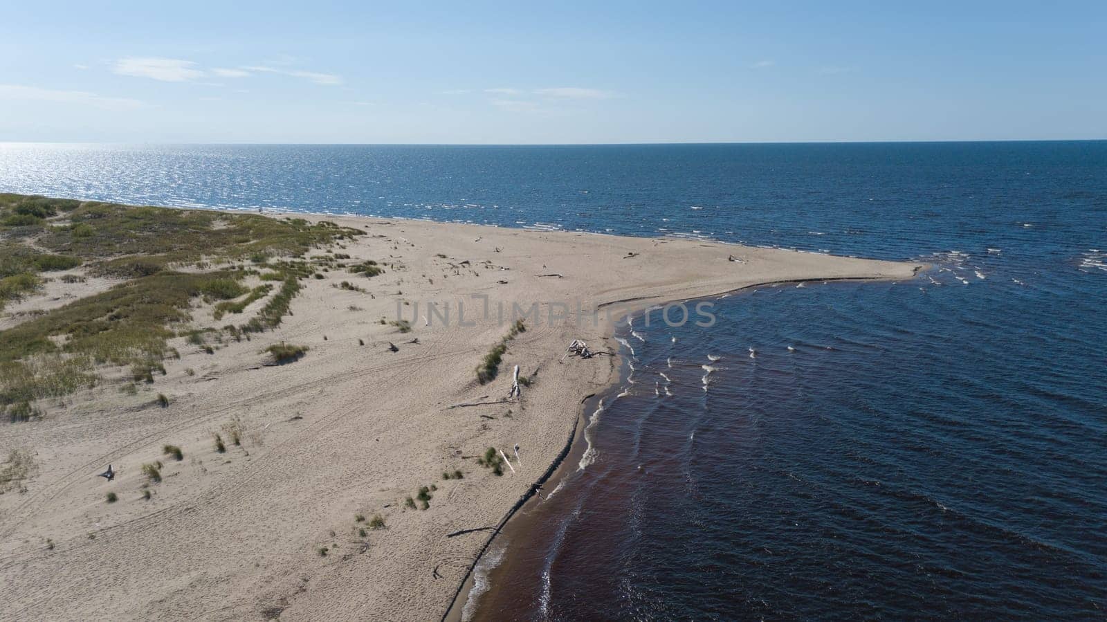 Gauja river Latvia drain into Baltic Sea aerial drone top view