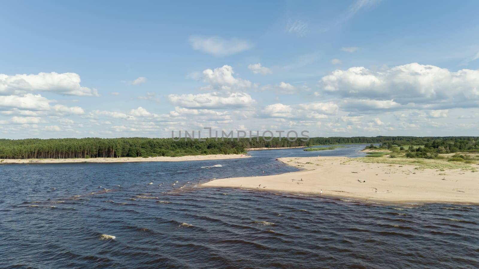 Gauja river Latvia drain into Baltic Sea aerial drone top view