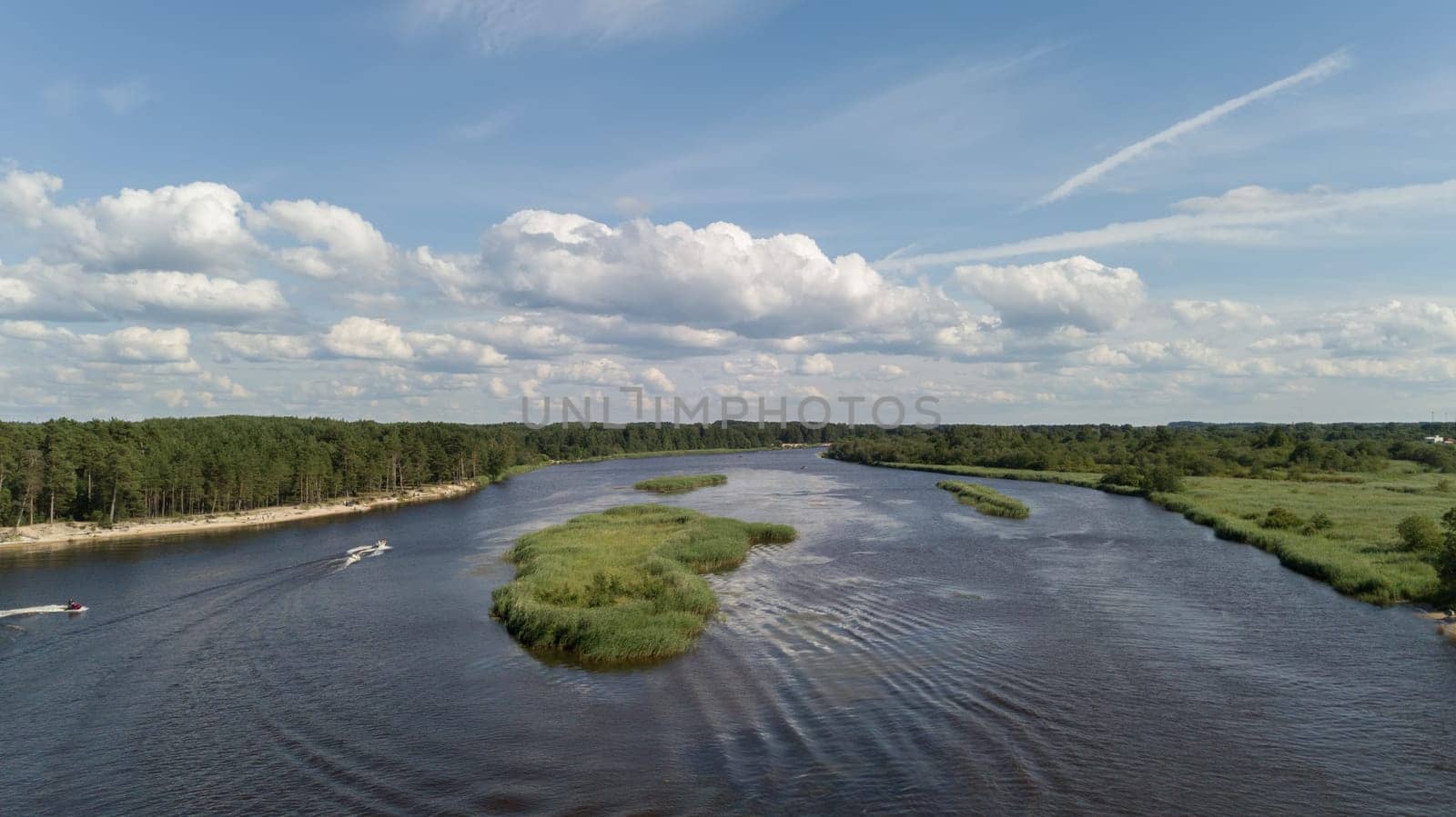 Gauja river Latvia drain into Baltic Sea aerial drone top view