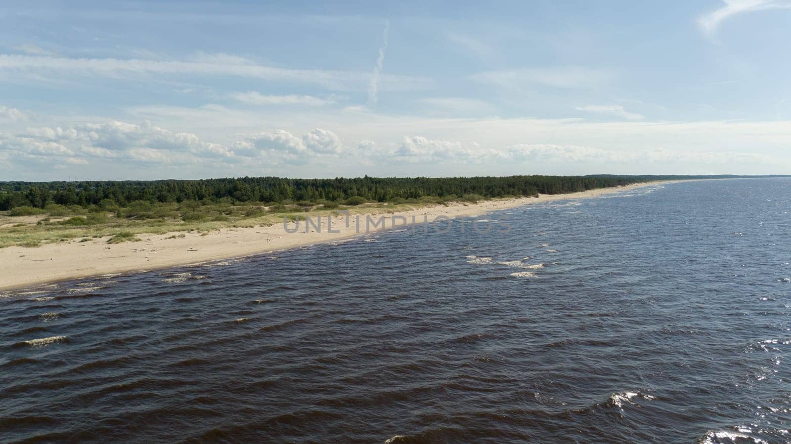 Gauja river Latvia drain into Baltic Sea aerial drone top view