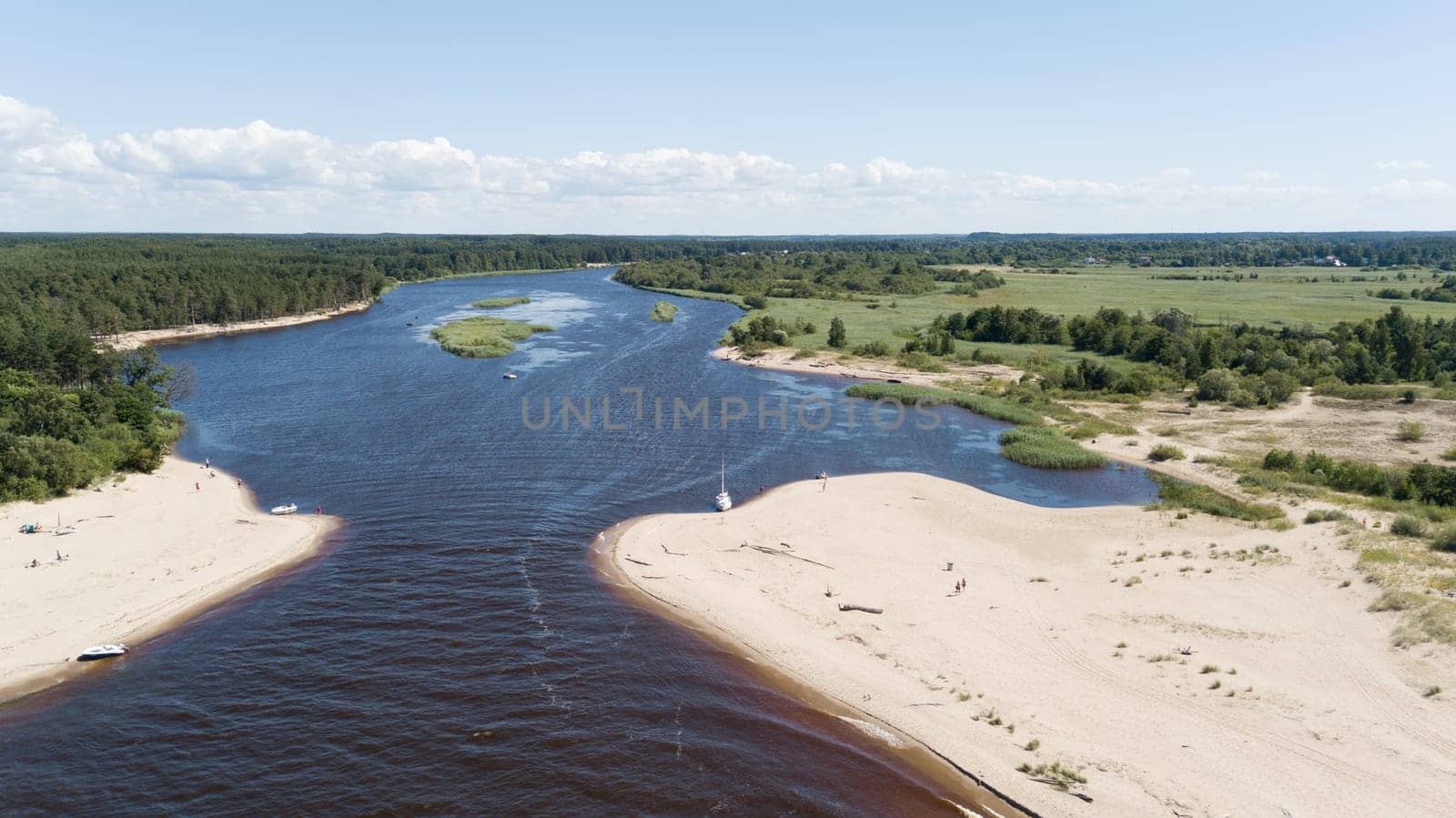 Gauja river Latvia drain into Baltic Sea aerial drone top view
