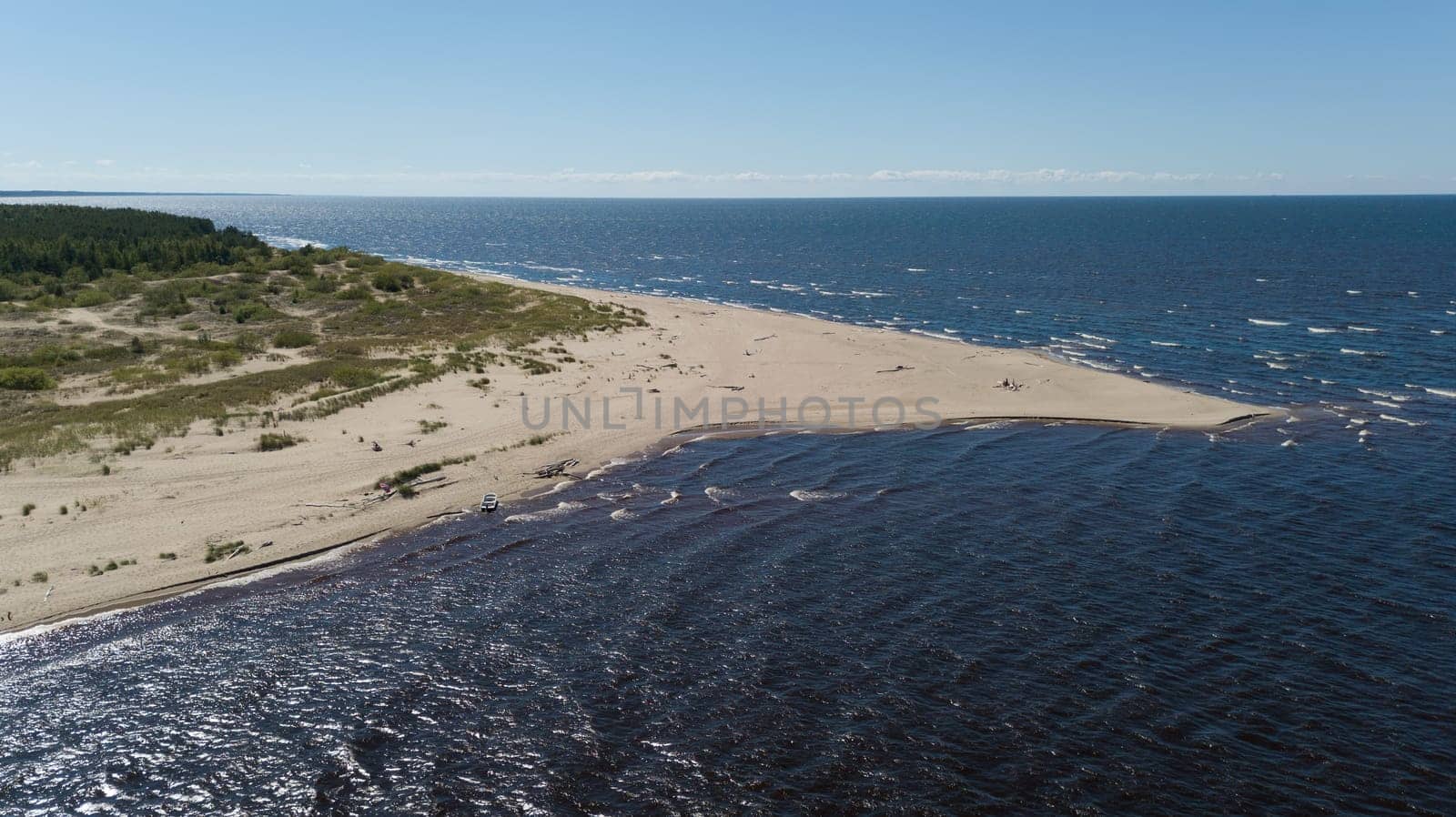 Gauja river Latvia drain into Baltic Sea aerial drone top view