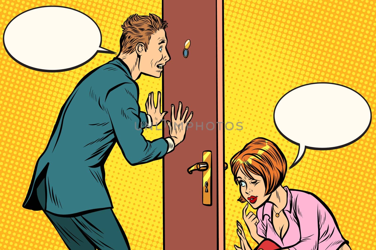 Male and female voyeurs. Pop art retro comic book vector illustration