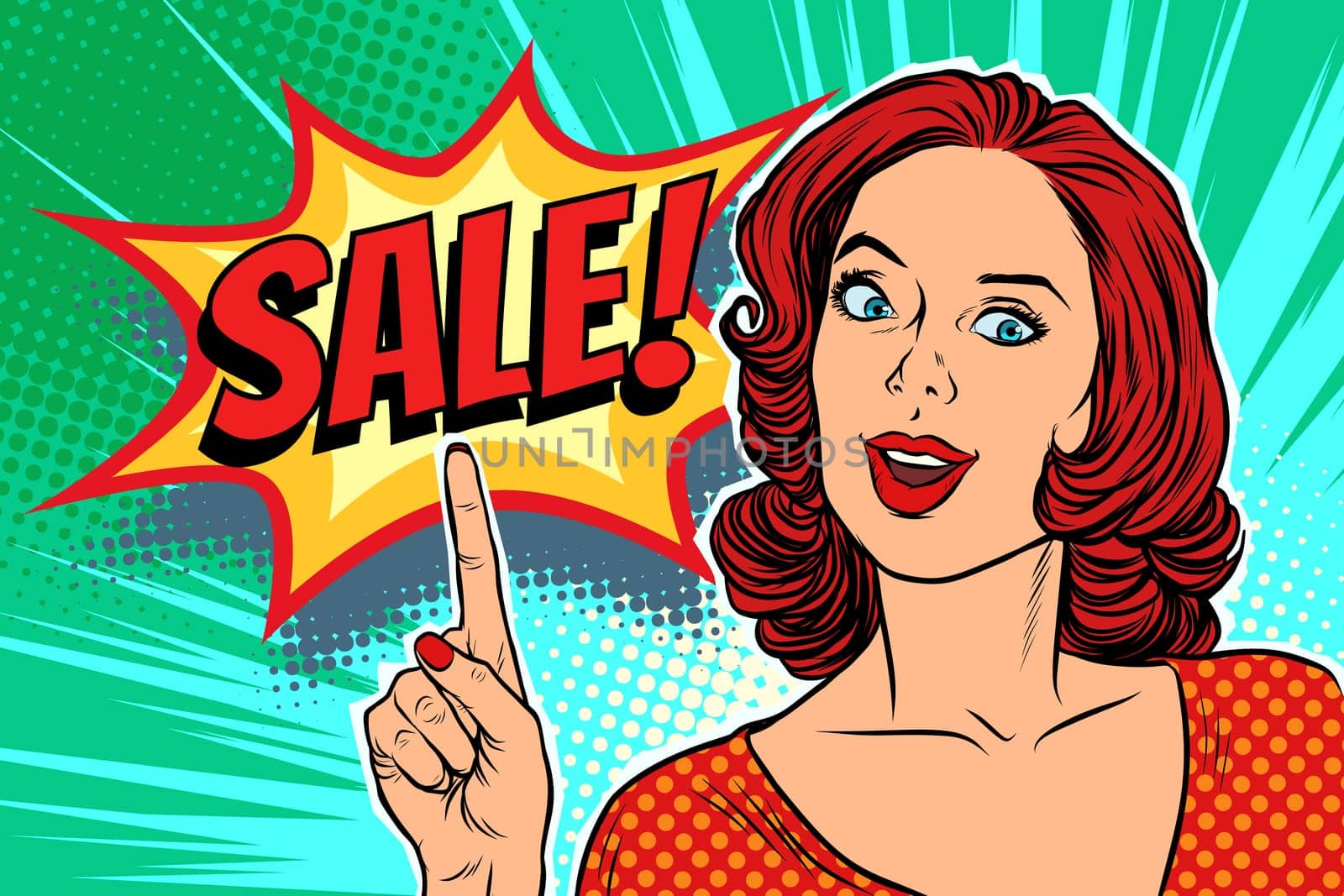 sale text pop art woman retro vector illustration