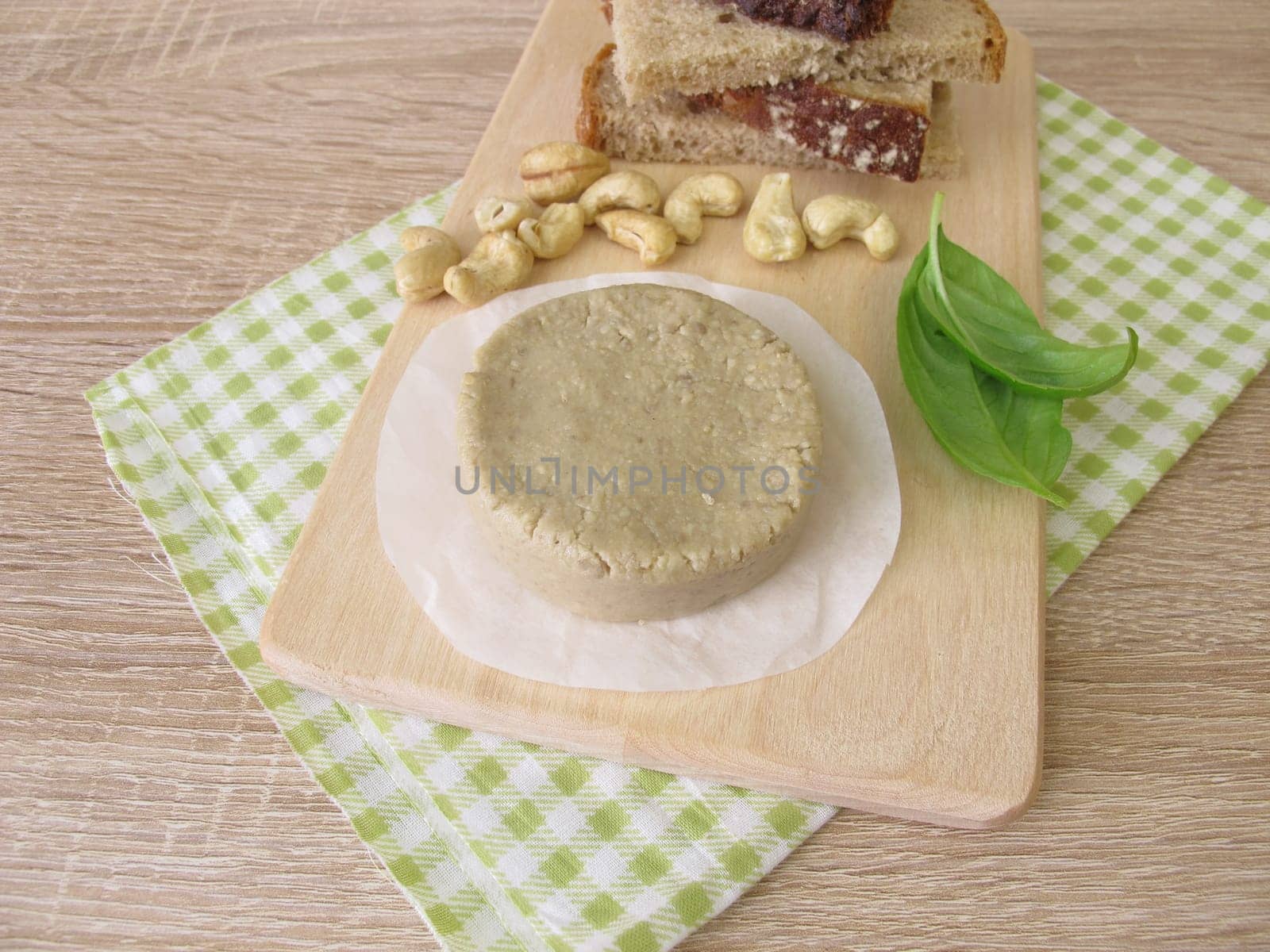 Homemade vegan cheese made from cashews and bread