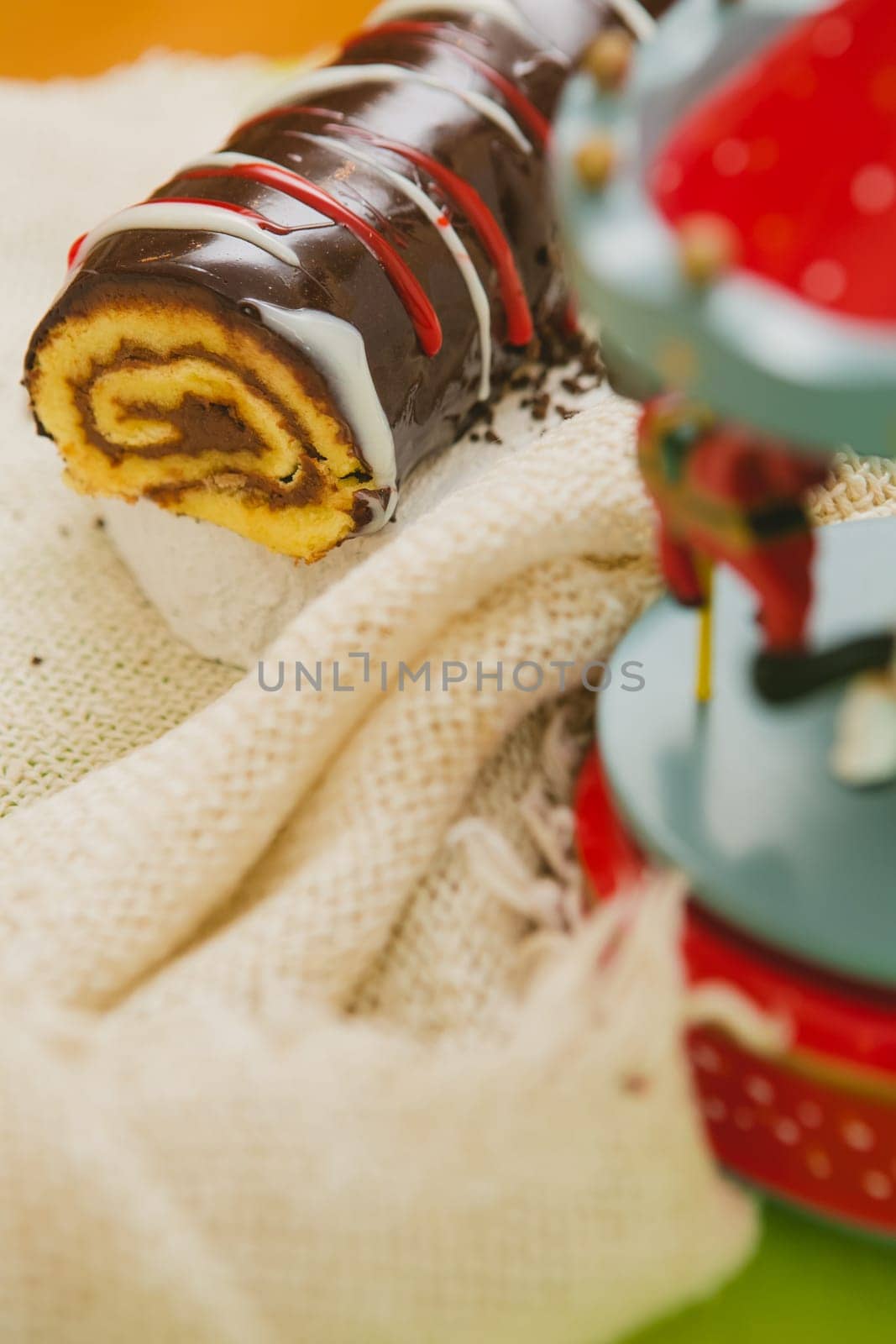 Traditional Christmas cake. Warm colors. Selective Focus