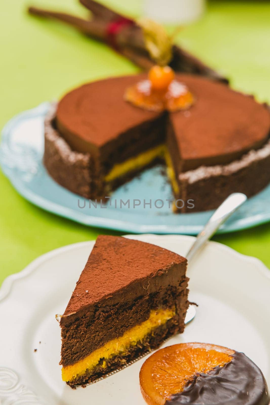 Sweet buffet delicious homemade vegan cake. Warm color. Selective focus.