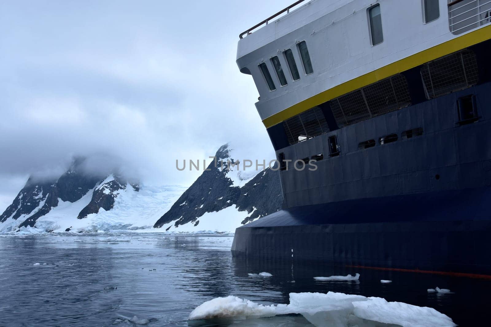 cruise ship navigating on icy waters