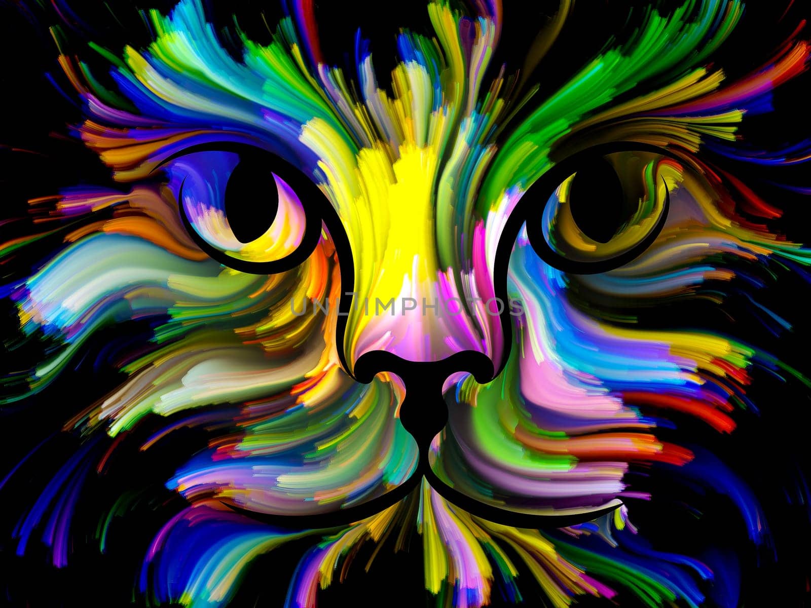 Cat Paint series. Backdrop composed of colorful feline portrait and suitable for use in the projects on art, imagination and creativity