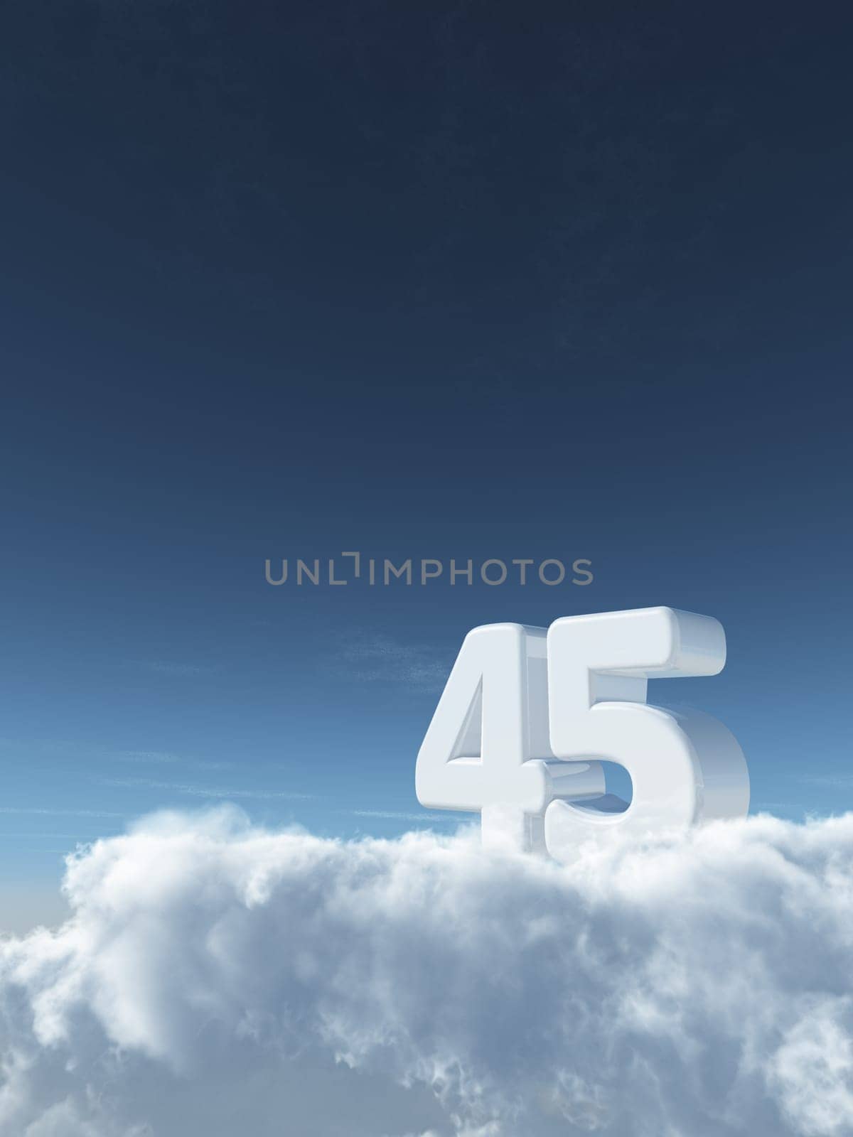 the number forty-five on clouds - 3d rendering