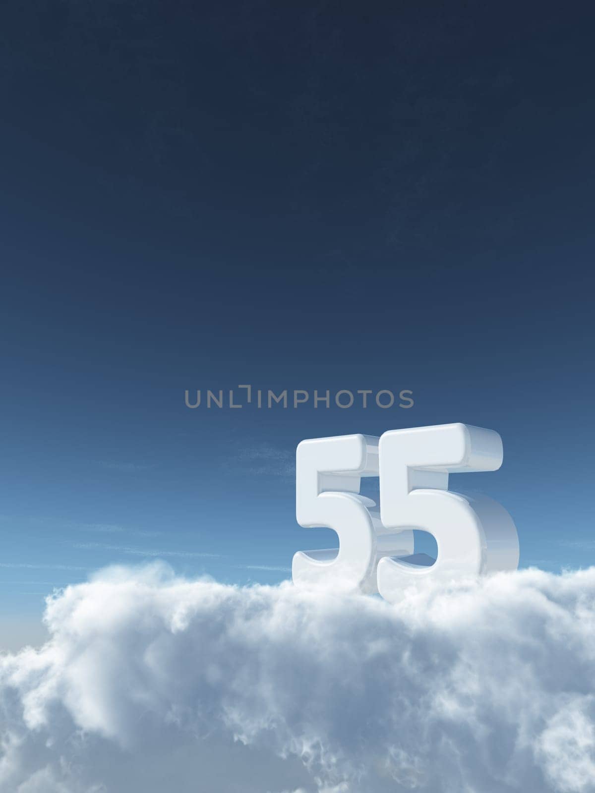 the number fifty-five on clouds - 3d rendering