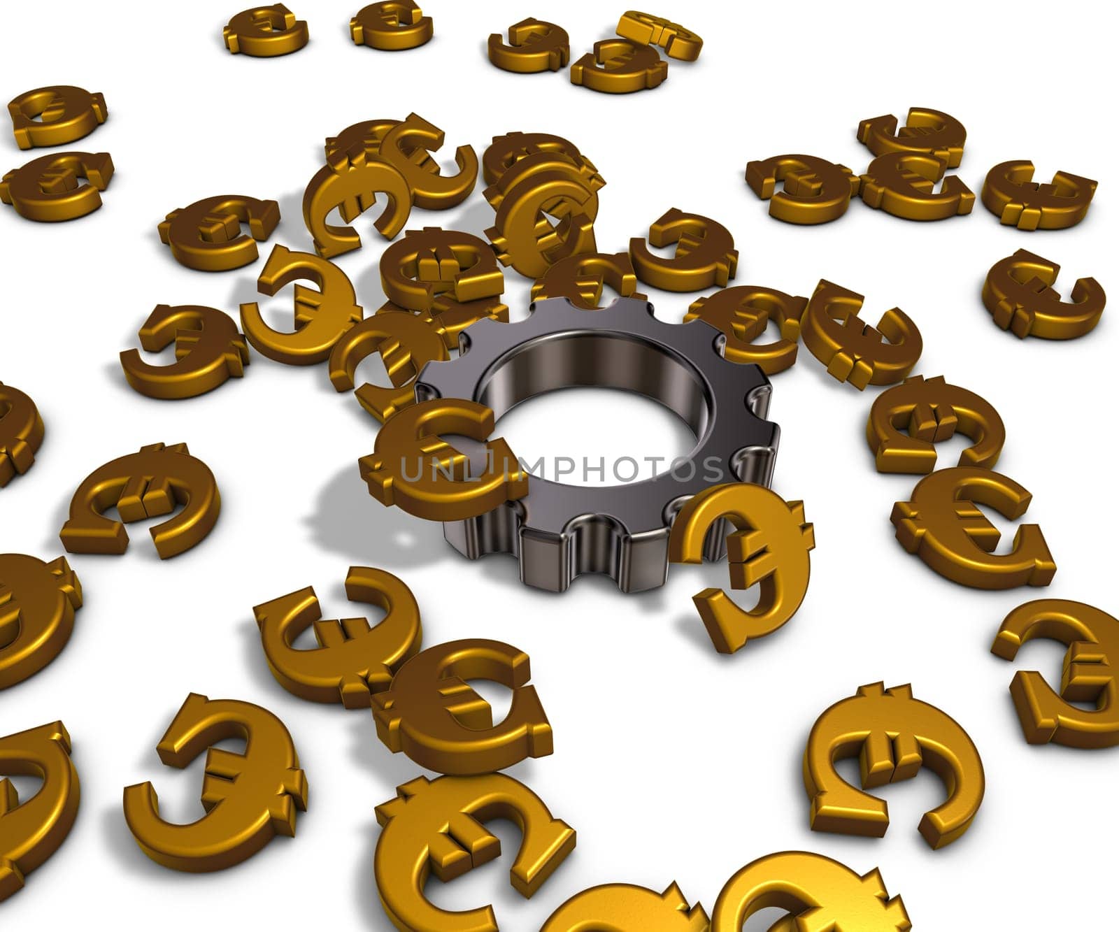 euro symbols and gear on white background - 3d rendering