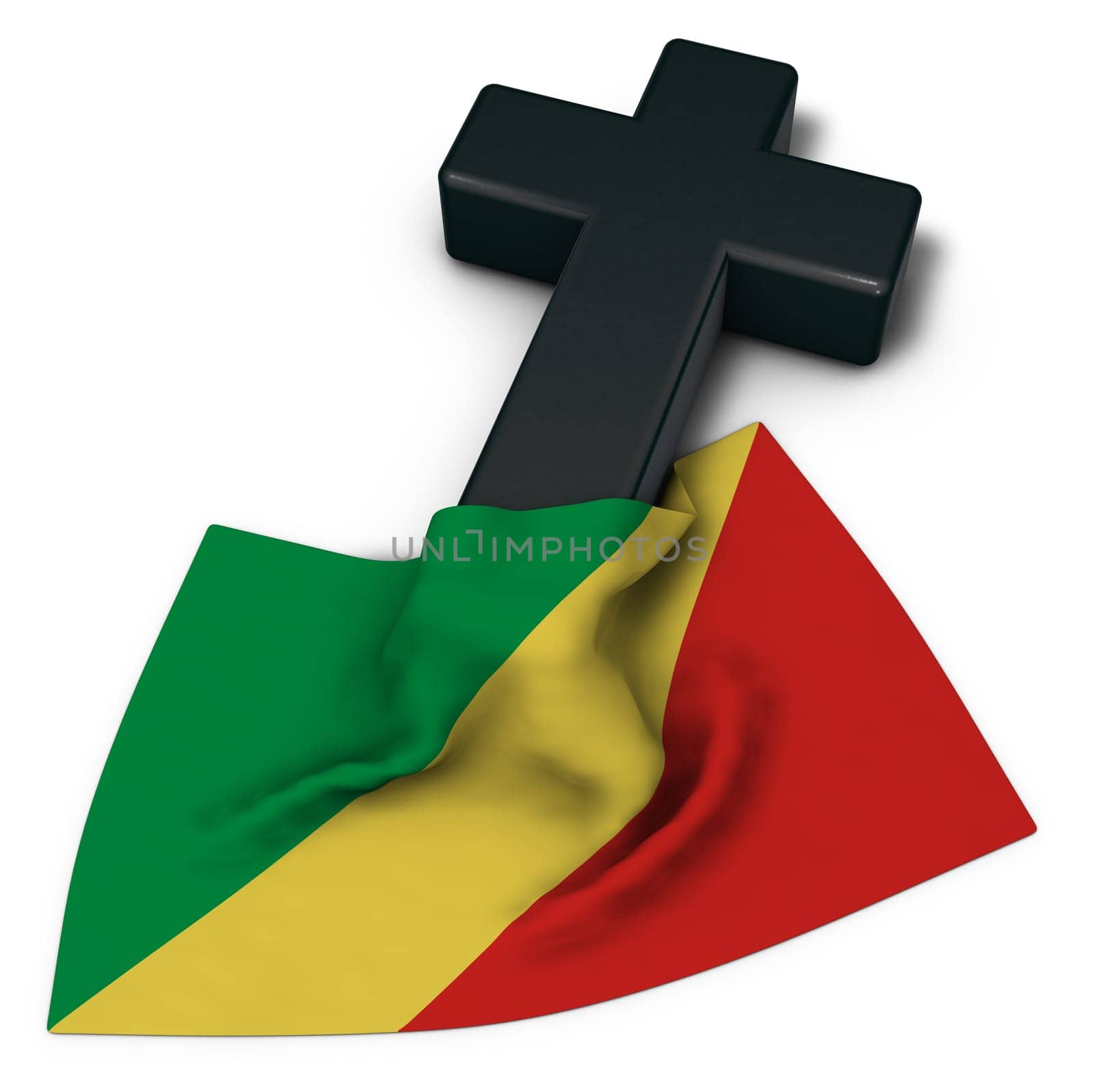 Christian cross and flag of congo - 3d rendering